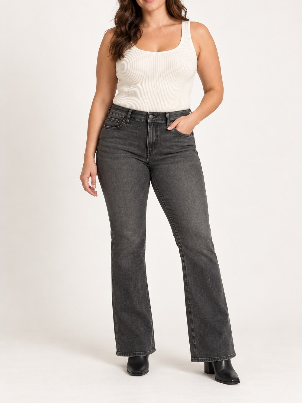 Ann Taylor The Boot Jeans Size 12 Charcoal Gray Mid Rise Curvy Bootcut
